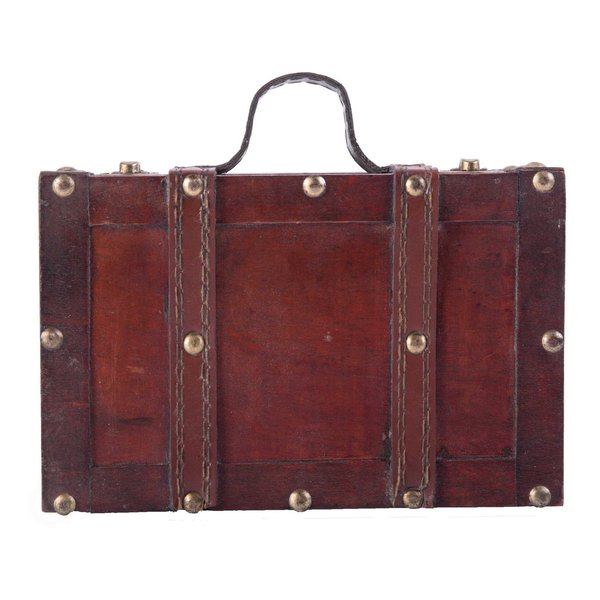 Vintiquewise Antique Style Small Wooden Suitcase With Leather Straps and Handle QI003611